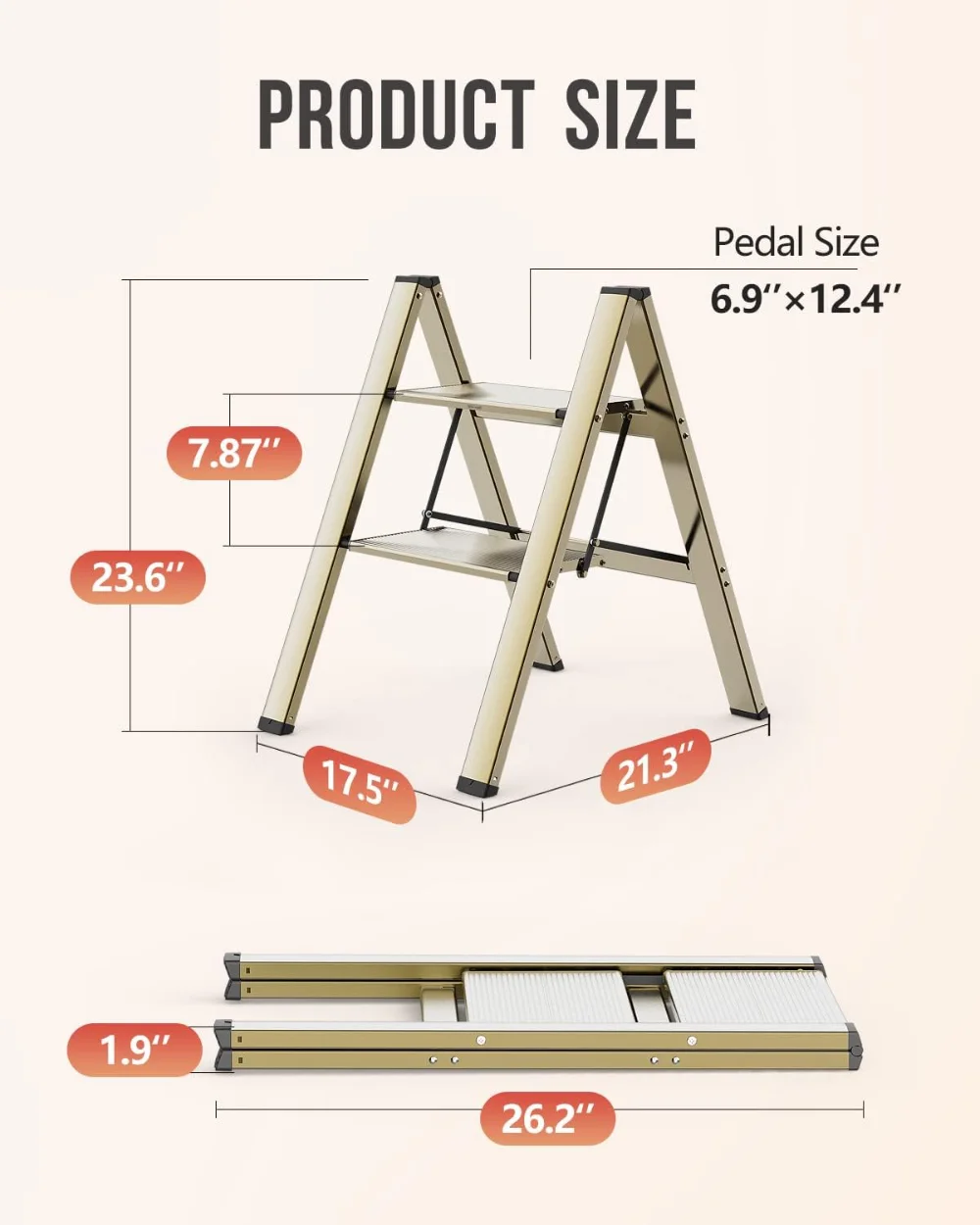 2 Step Ladder,Foldable Step Stool, Aluminum Lightweight Ladder for Home Kitchen Closet, Anti-Slip Pedals,Portable - Image 6